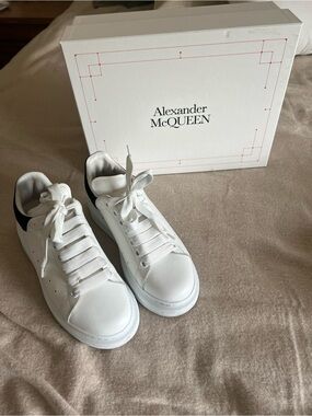 Alexander McQueen White Leather Sneakers with Black Heel